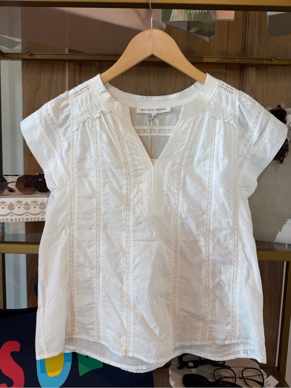 MELISSA NEPTON White Cotton Eyelet Split-Neck Blouse